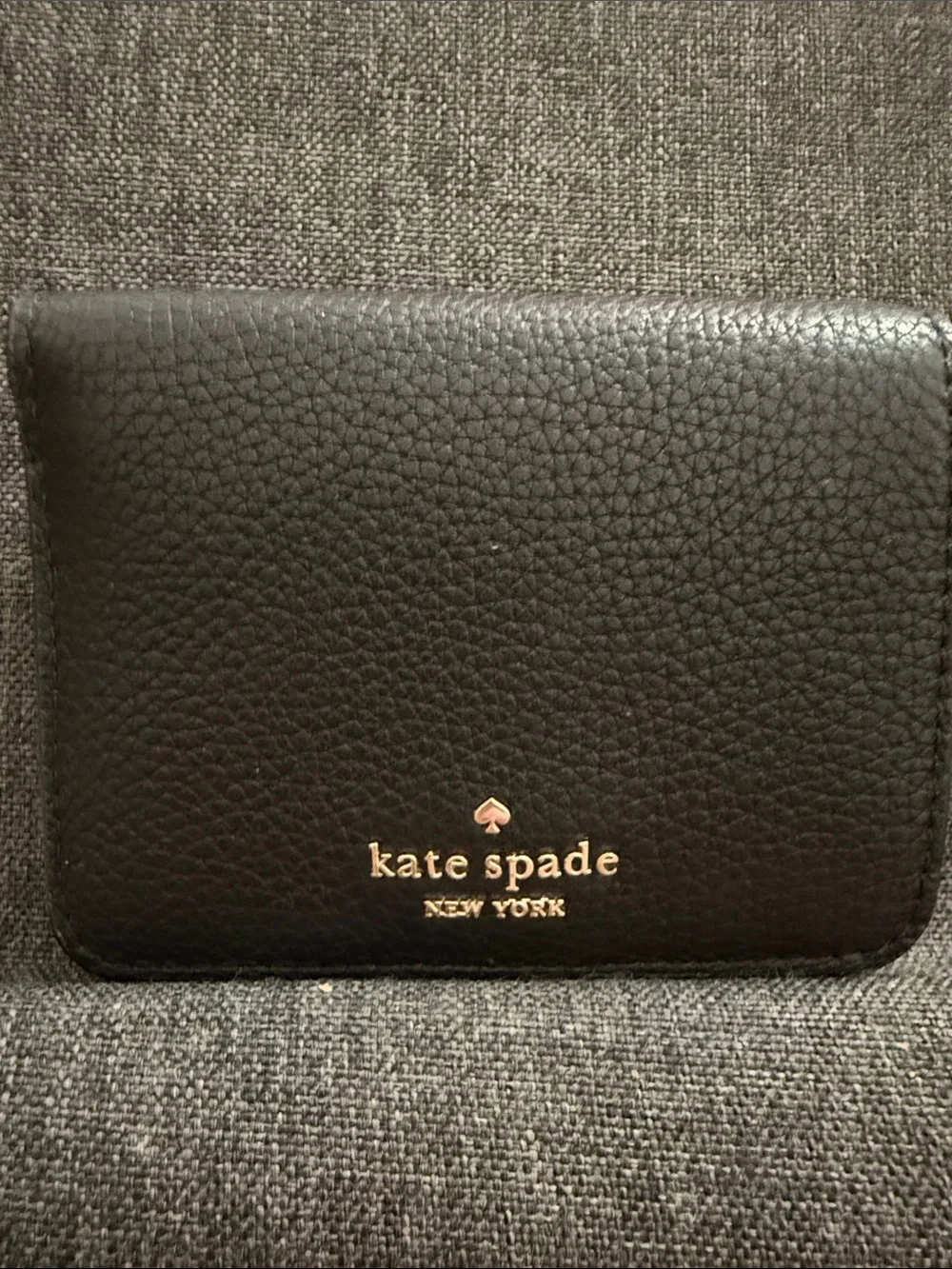 kate spade Black Leather Card & Key Holder with Gold Logo